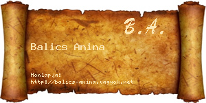 Balics Anina névjegykártya